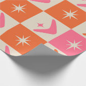 Checkered Mid Century Boomerangs pink and orange  Cadeaupapier (Hoek)