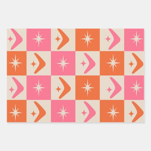 Checkered Mid Century Boomerangs pink and orange  Inpakpapier Vel (Voorkant)