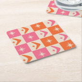 Checkered Mid Century Boomerangs pink and orange Kartonnen Onderzetters (Schuin)