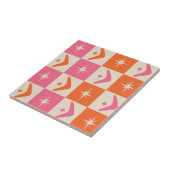 Checkered Mid Century Boomerangs pink and orange  Tegeltje (Zijkant)