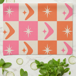 Checkered Mid Century Boomerangs pink and orange  Theedoek