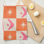 Checkered Mid Century Boomerangs pink and orange  Theedoek (Quarter Fold)