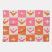 Checkered Mid Century Boomerangs pink and orange  Theedoek (Horizontaal)