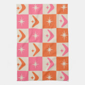 Checkered Mid Century Boomerangs pink and orange  Theedoek (Verticaal)