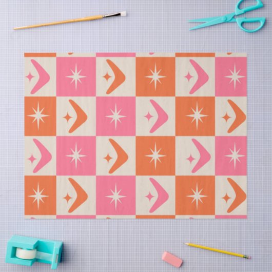 Checkered Mid Century Boomerangs pink and orange  Tissuepapier (Craft)