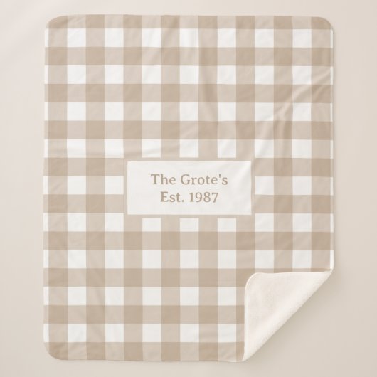 Checkered Neutral Beige Sherpa Blanket Family Name Sherpa Deken (Voorkant)