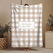 Checkered Neutral Beige Sherpa Blanket Family Name Sherpa Deken
