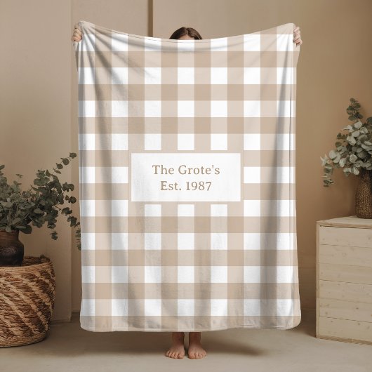 Checkered Neutral Beige Sherpa Blanket Family Name Sherpa Deken