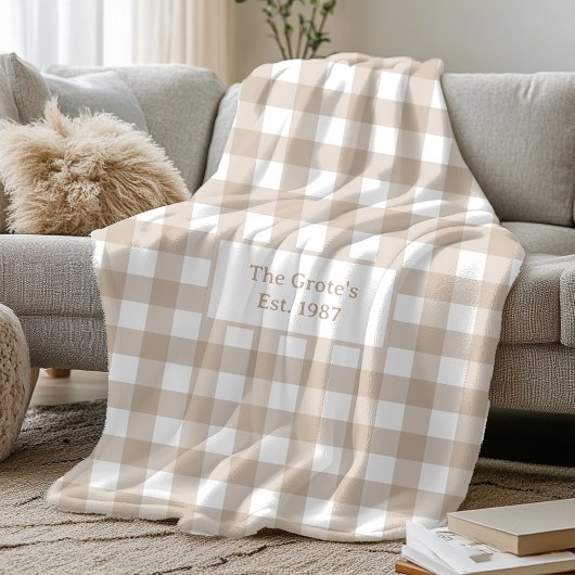 Checkered Neutral Beige Sherpa Blanket Family Name Sherpa Deken