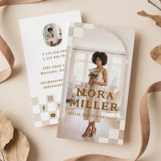 Checkered Pattern Social Media Influencer Photo Visitekaartje
