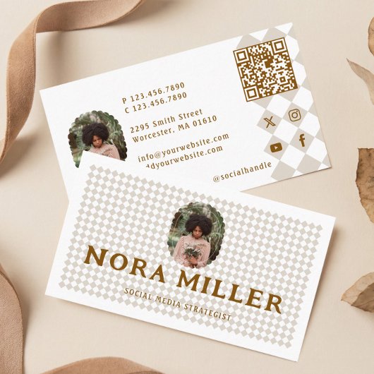 Checkered Pattern Social Media Influencer Photo Visitekaartje