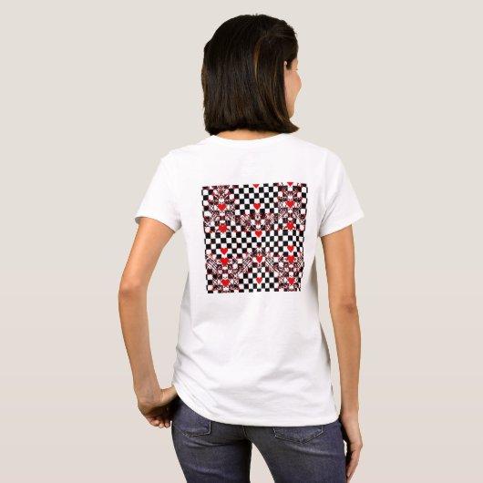Checkered Pattern With Red Hearts & Shapes T-shirt (Achterkant volledig)