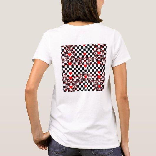 Checkered Pattern With Red Hearts & Shapes T-shirt (Achterkant)