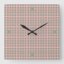 Checkered Pink and Green Square Wall Clock Vierkante Klok