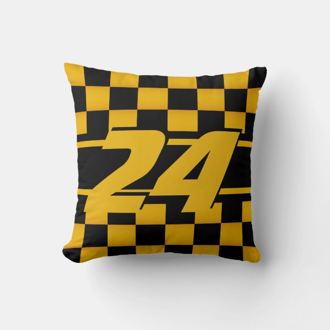 Checkered Race Car | Golden Yellow | Number Kussen (Voorkant)