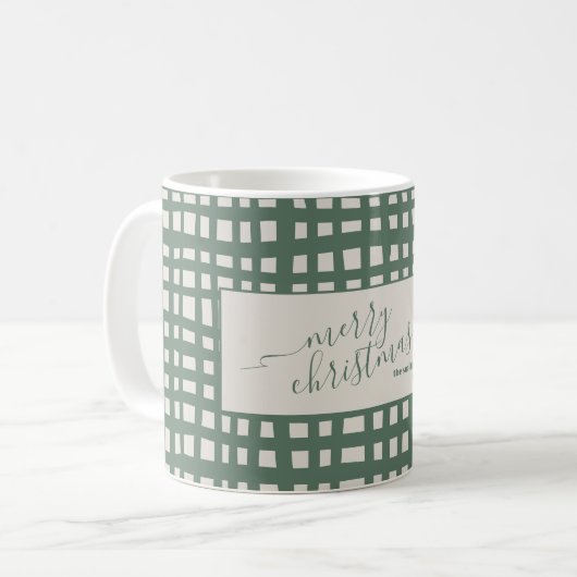 checkered Sage Ivory Christmas elegant Koffiemok (Voorkant links)