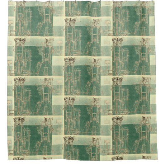 CHecKeRed SchEmaTic bluePrinT SePia ENGinE Douchegordijn (Voorkant)