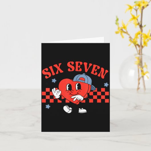 Checkered Six Seven Cool Hearts 67 Valentines Day  Kaart (Gele Bloem)
