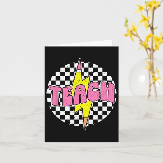 Checkered Teach Pencil Lightning Bolt Back To Scho Kaart (Gele Bloem)