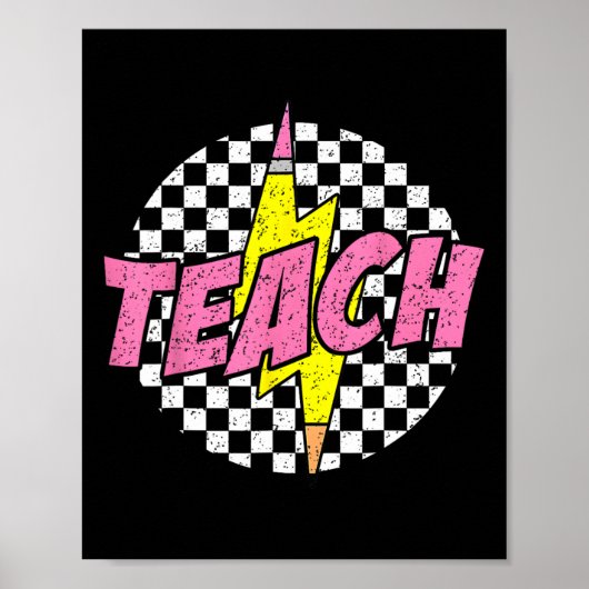 Checkered Teach Pencil Lightning Bolt Back To Scho Poster (Voorkant)