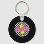 Checkered Teach Pencil Lightning Bolt Back To Scho Sleutelhanger (Voorkant)