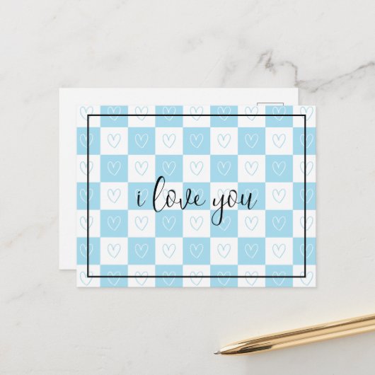 Checkers en harten briefkaart (Voorkant / Achterkant in situ)