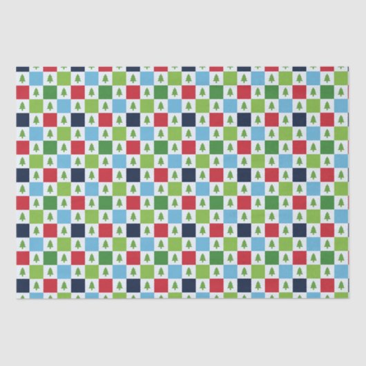 Checkers kerstboom patroon - rood, groen, blauw tissuepapier (Voorkant)