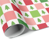 Checkers kerstboom patroon - rood, roze, groen cadeaupapier (Rol Hoek)