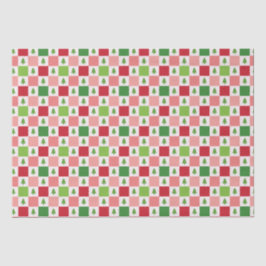 Checkers kerstboom patroon - rood, roze, groen tissuepapier