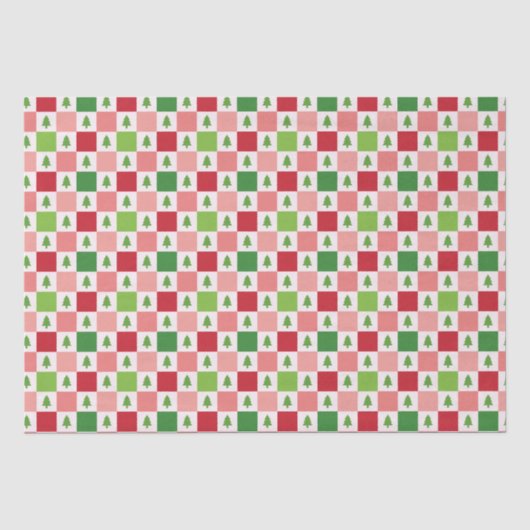 Checkers kerstboom patroon - rood, roze, groen tissuepapier (Voorkant)