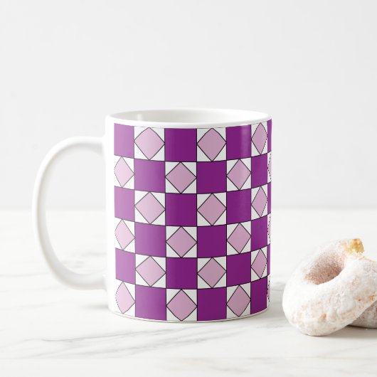 Checkers Paarse vierkante diamantcheckers Koffiemok (Met donut)