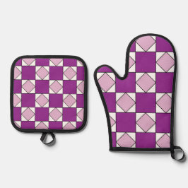 Checkers Paarse vierkante diamantcheckers Ovenwant & Pannenlap Set