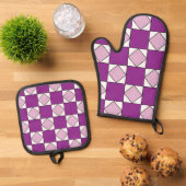 Checkers Paarse vierkante diamantcheckers Ovenwant & Pannenlap Set (Top down)