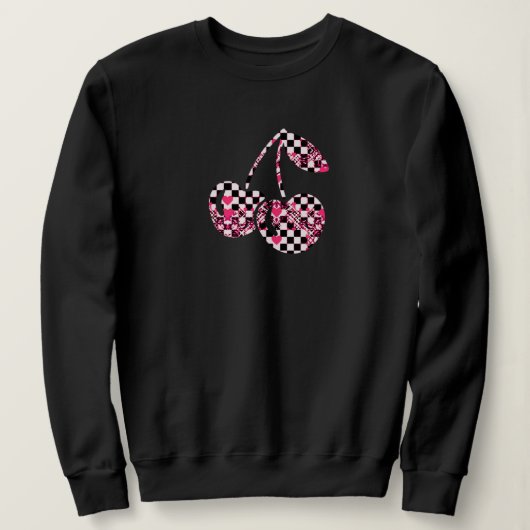 Checkers & Pink Hearts Patterned Cherries Trui (Design voorkant)