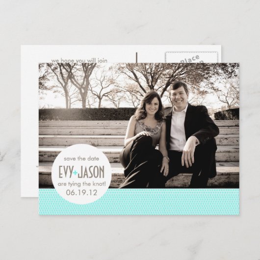 Checkers + Stippen- Aangepaste datum opslaan - Bla Aankondigingskaart (Voorkant / Achterkant)