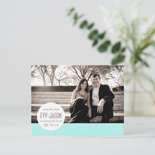 Checkers + Stippen- Aangepaste datum opslaan - Bla Aankondigingskaart (Staand voorkant)