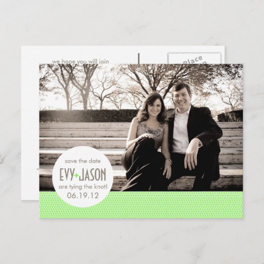 Checkers + Stippen- Aangepaste datum opslaan - Lim Aankondigingskaart (Voorkant / Achterkant)