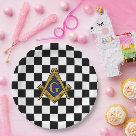Checkers vrijmetselaars plein en kompas papieren bordje (Feest)