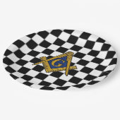 Checkers vrijmetselaars plein en kompas papieren bordje (Gekanteld)