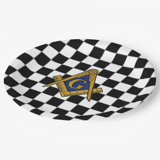 Checkers vrijmetselaars plein en kompas papieren bordje (Gekanteld)