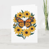 Checkerspot Butterfly en zwartogige Daisy Flowers Feestdagen Kaart (Voorkant)