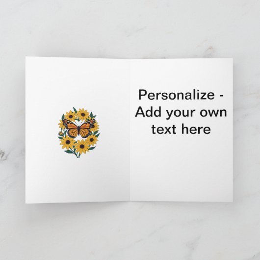 Checkerspot Butterfly en zwartogige Daisy Flowers Feestdagen Kaart (Binnen)