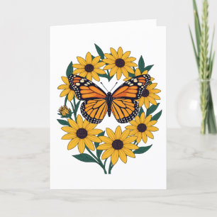 Checkerspot Butterfly en zwartogige Daisy Flowers Feestdagen Kaart