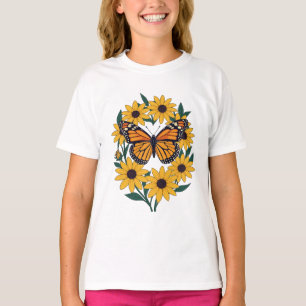 Checkerspot Butterfly en zwartogige Daisy Flowers T-shirt