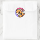 Checkie Cute Kawaii Chibi Fox Ronde Sticker (Tas)