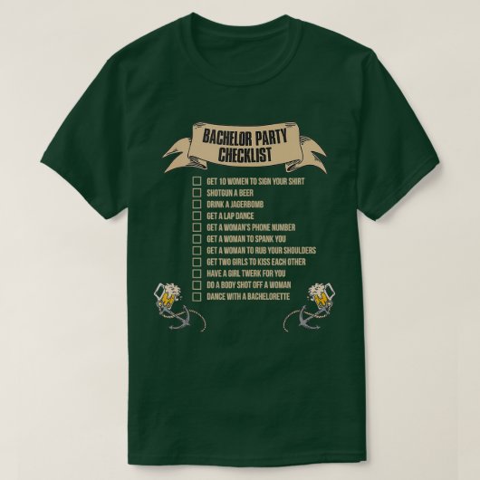 Checklist 1 van de Bachelor Party T-shirt (Design voorkant)