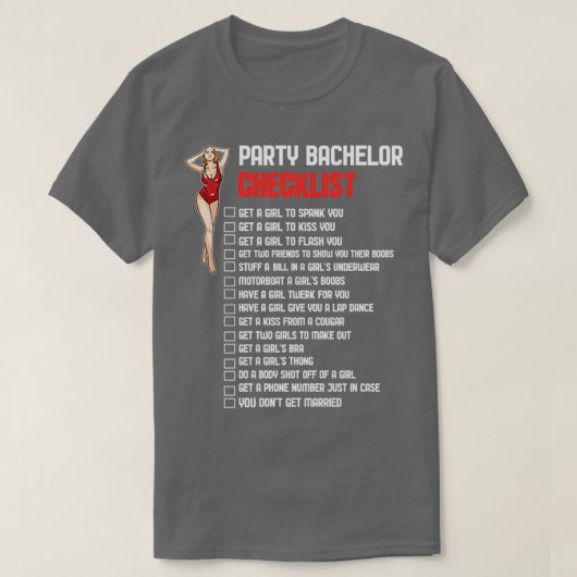 Checklist 2 van de Bachelor Party T-shirt (Design voorkant)