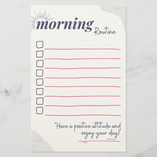 Checklist Kunst voor een Vredige Ochtendroutine Briefpapier (Voorkant)