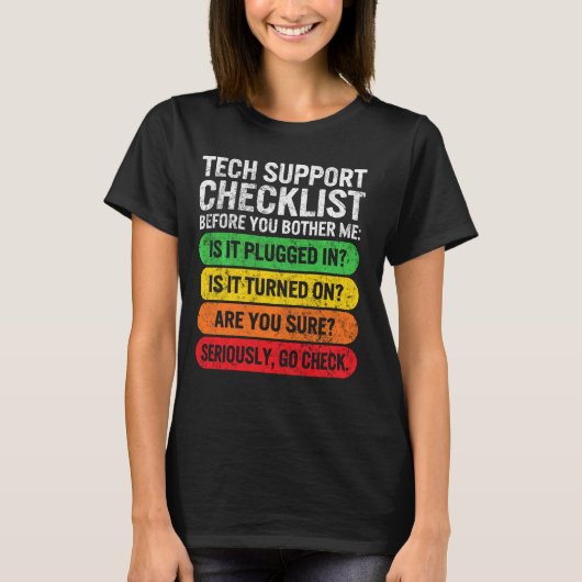 Checklist Programmer van Sysadmin Tech Support T-shirt (Voorkant)