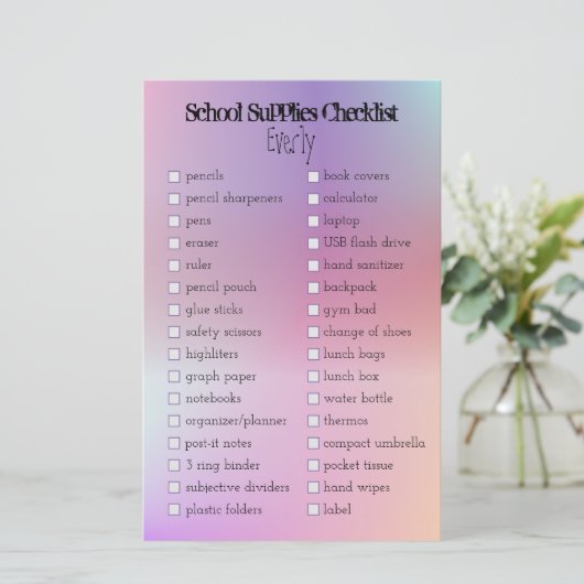 checklist schoolbenodigdheden (Staand voorkant)
